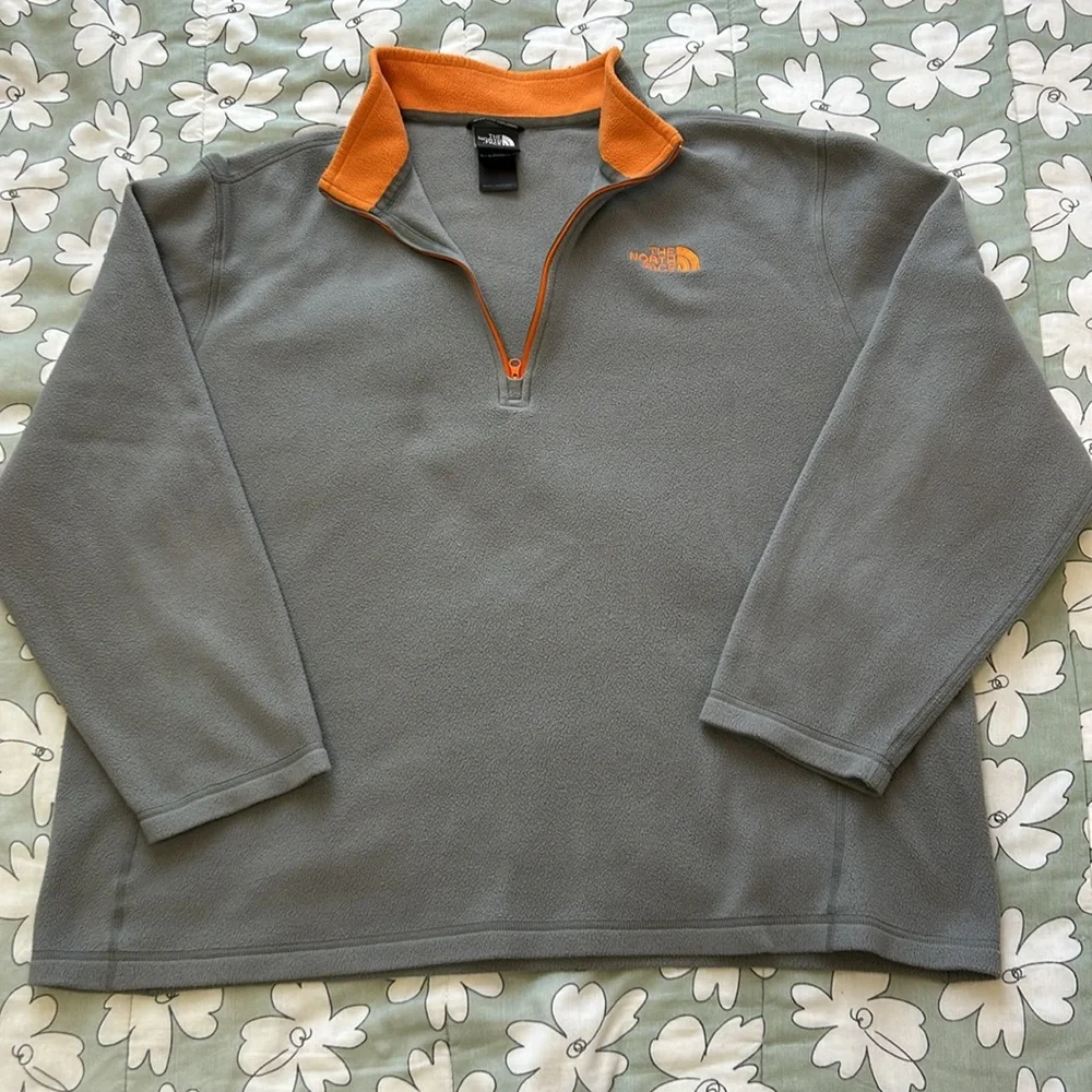 The North Face Men’s Gray/Orange Quarter-Zip Fleece Pullover‎ Sweater Hiking XXL